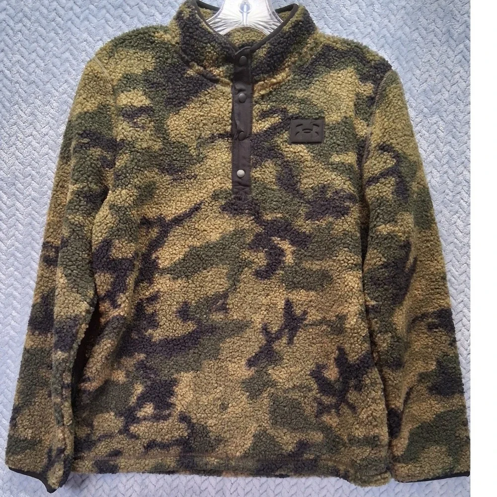 Under Armour Boys Youth Large Camo Sherpa Fleece Snap Mock Neck Pullover Green
